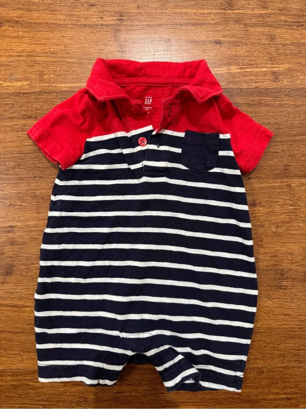 Baby GAP Red Collar Navy & White Striped Baby Romper